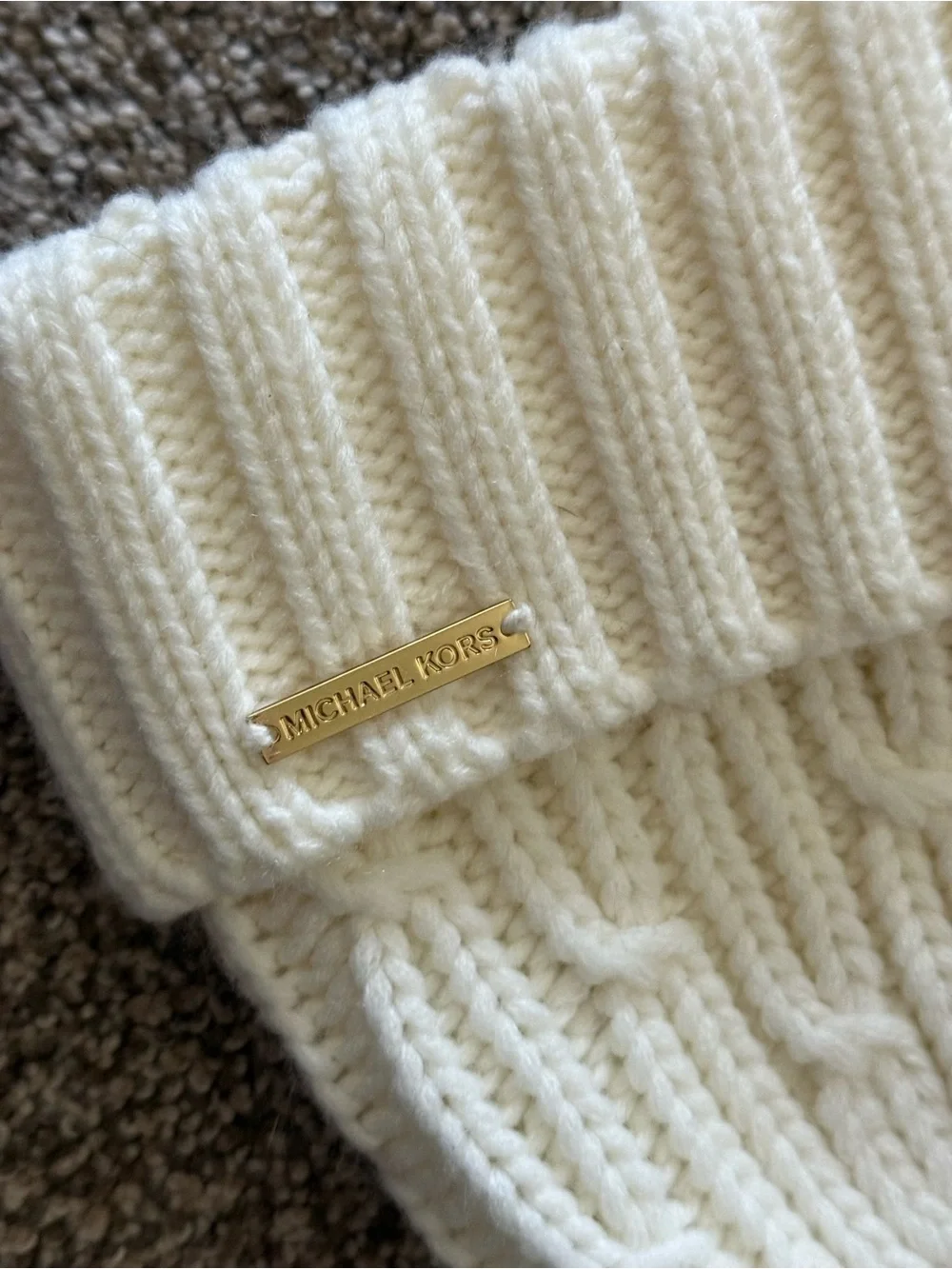 Michael Kors Cream Cable Knit Fold-Over Beanie
